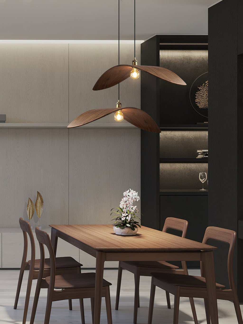 Wood Pendant Light 15 23.6 or 33.5 Inches Curved Shade