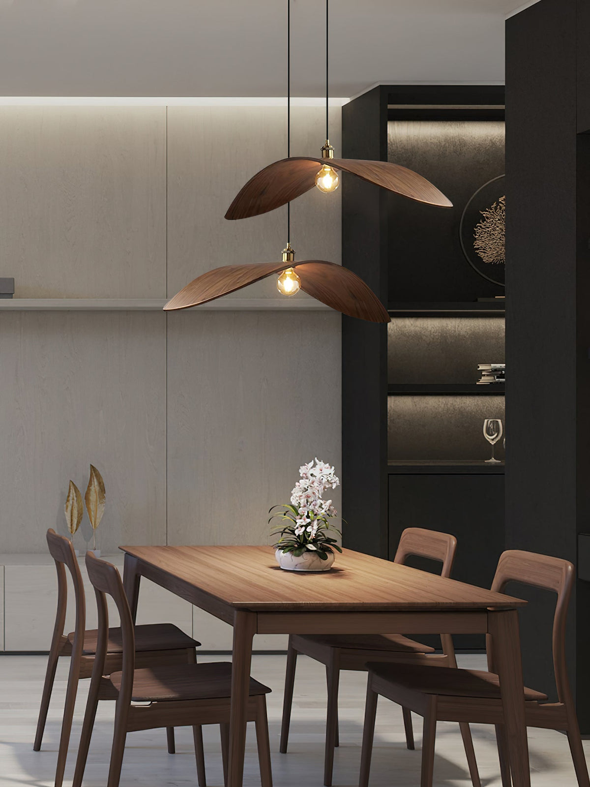 Wood Pendant Light 15 23.6 or 33.5 Inches Curved Shade