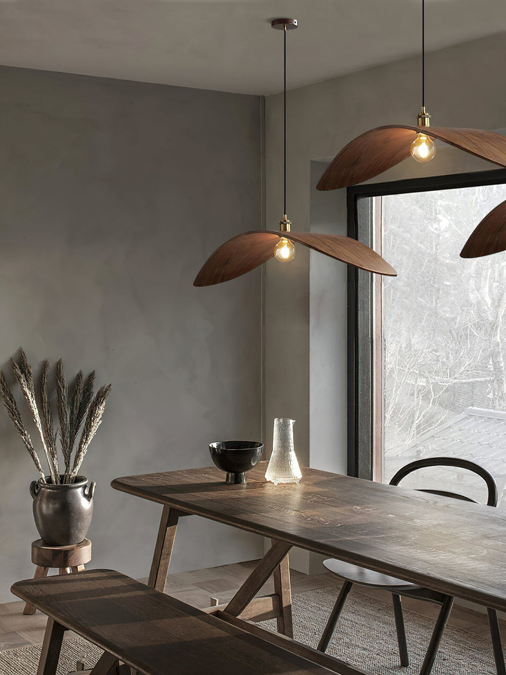 Wood Pendant Light 15 23.6 or 33.5 Inches Curved Shade