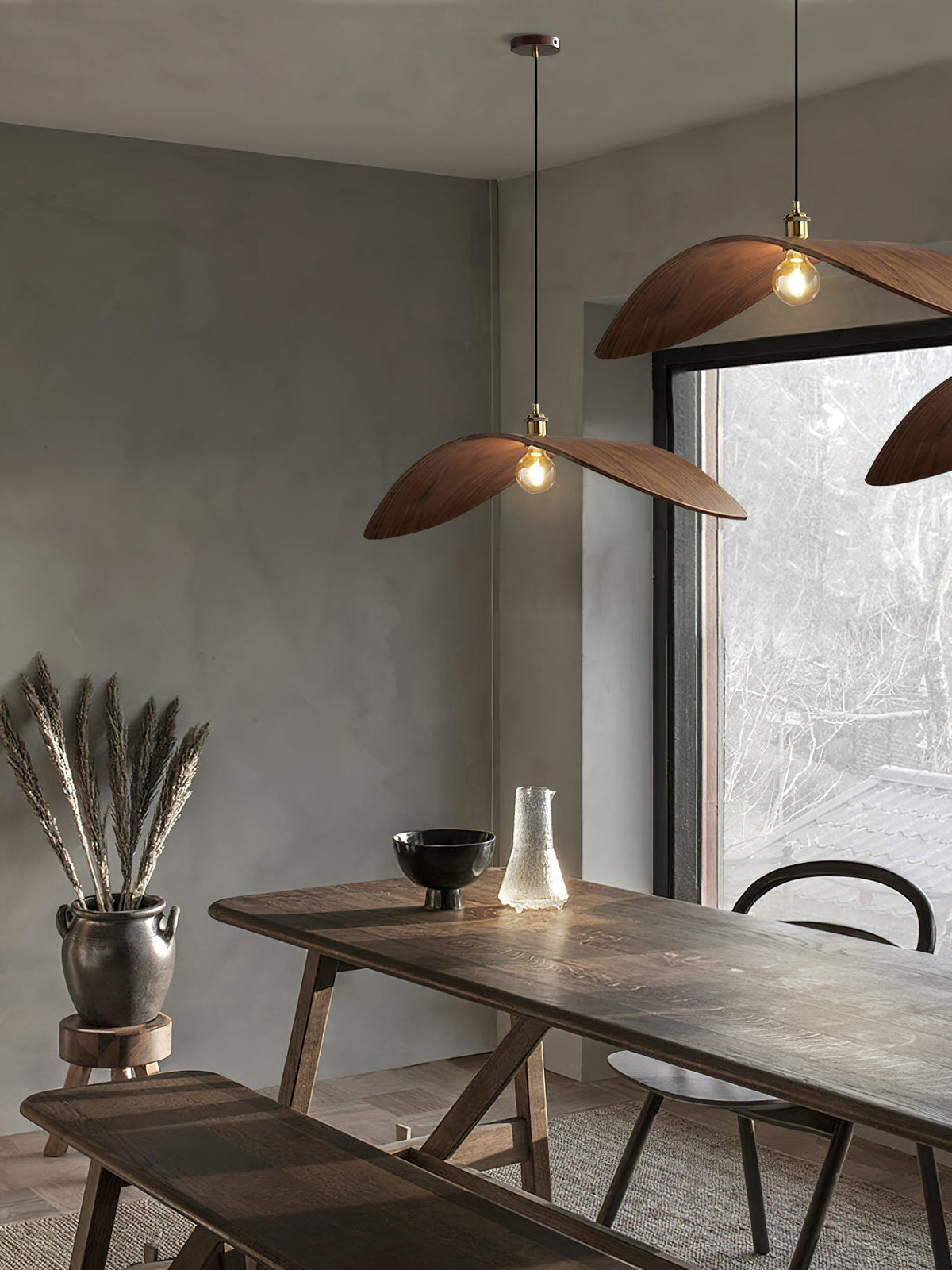 Wood Pendant Light 15 23.6 or 33.5 Inches Curved Shade