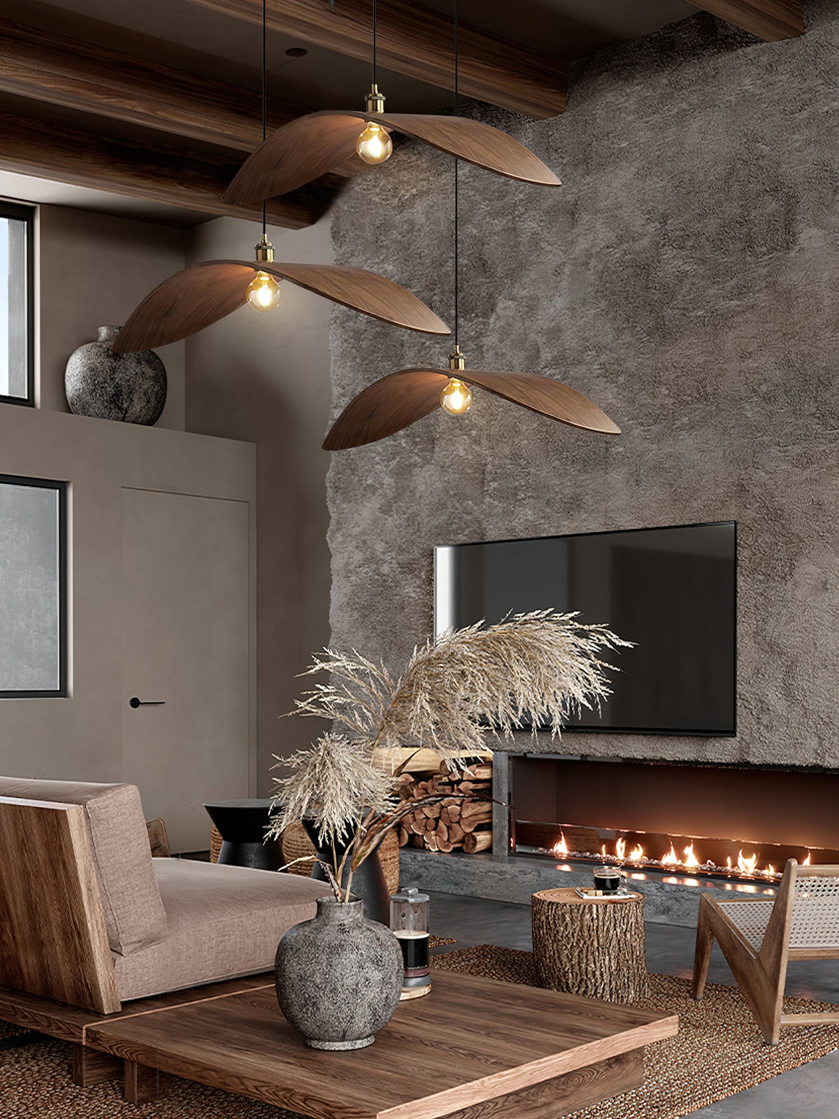 Wood Pendant Light 15 23.6 or 33.5 Inches Curved Shade