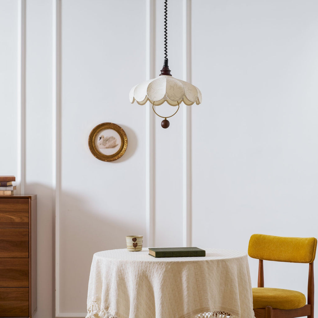 Fabric Pendant Light 15.7 or 19.7 Inches Scalloped Shade