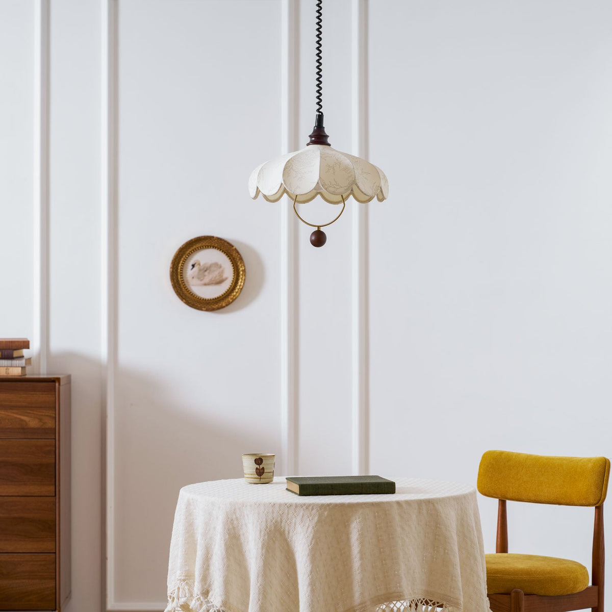 Fabric Pendant Light 15.7 or 19.7 Inches Scalloped Shade