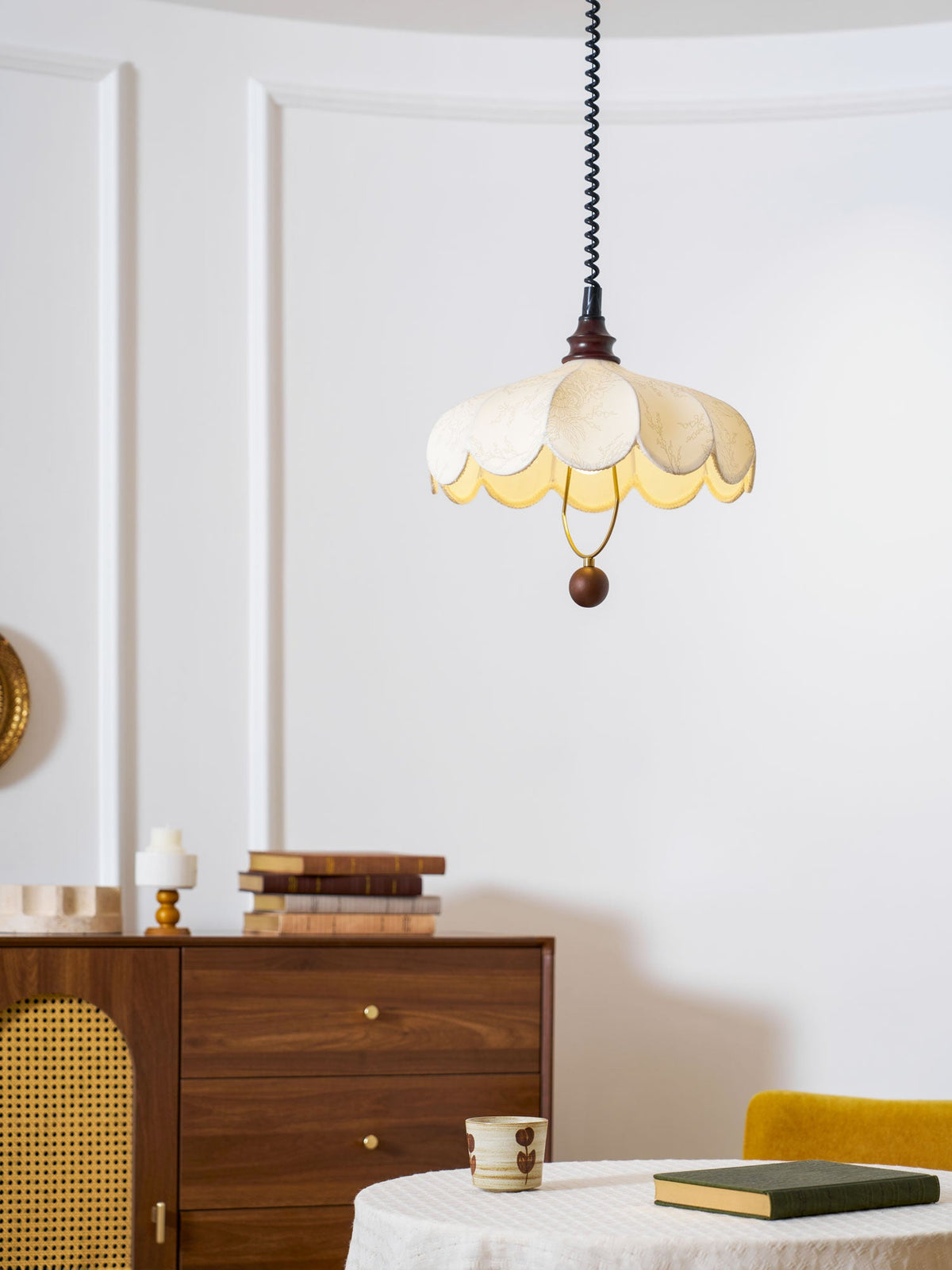 Fabric Pendant Light 15.7 or 19.7 Inches Scalloped Shade