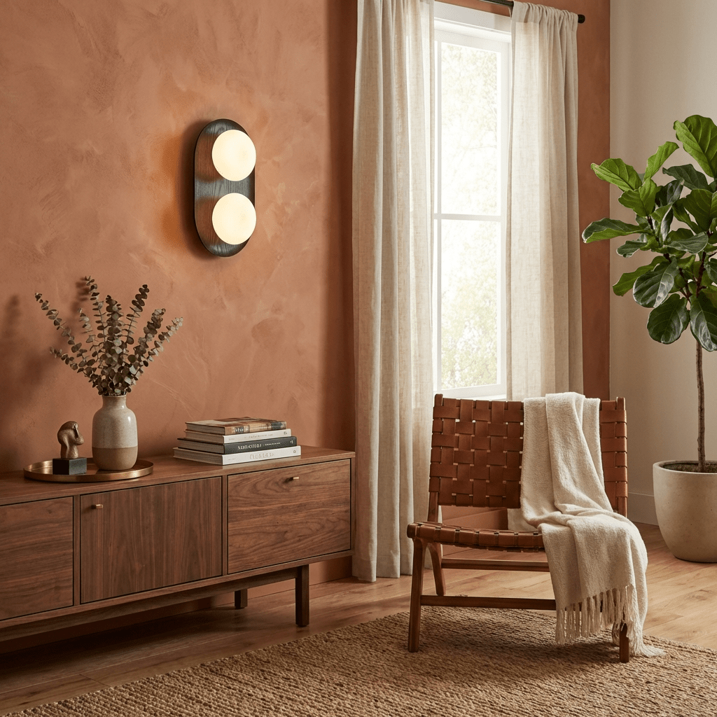 Wall Lamp 12.2 or 16.1 Inches 2 Glass Globes Wood Backplate
