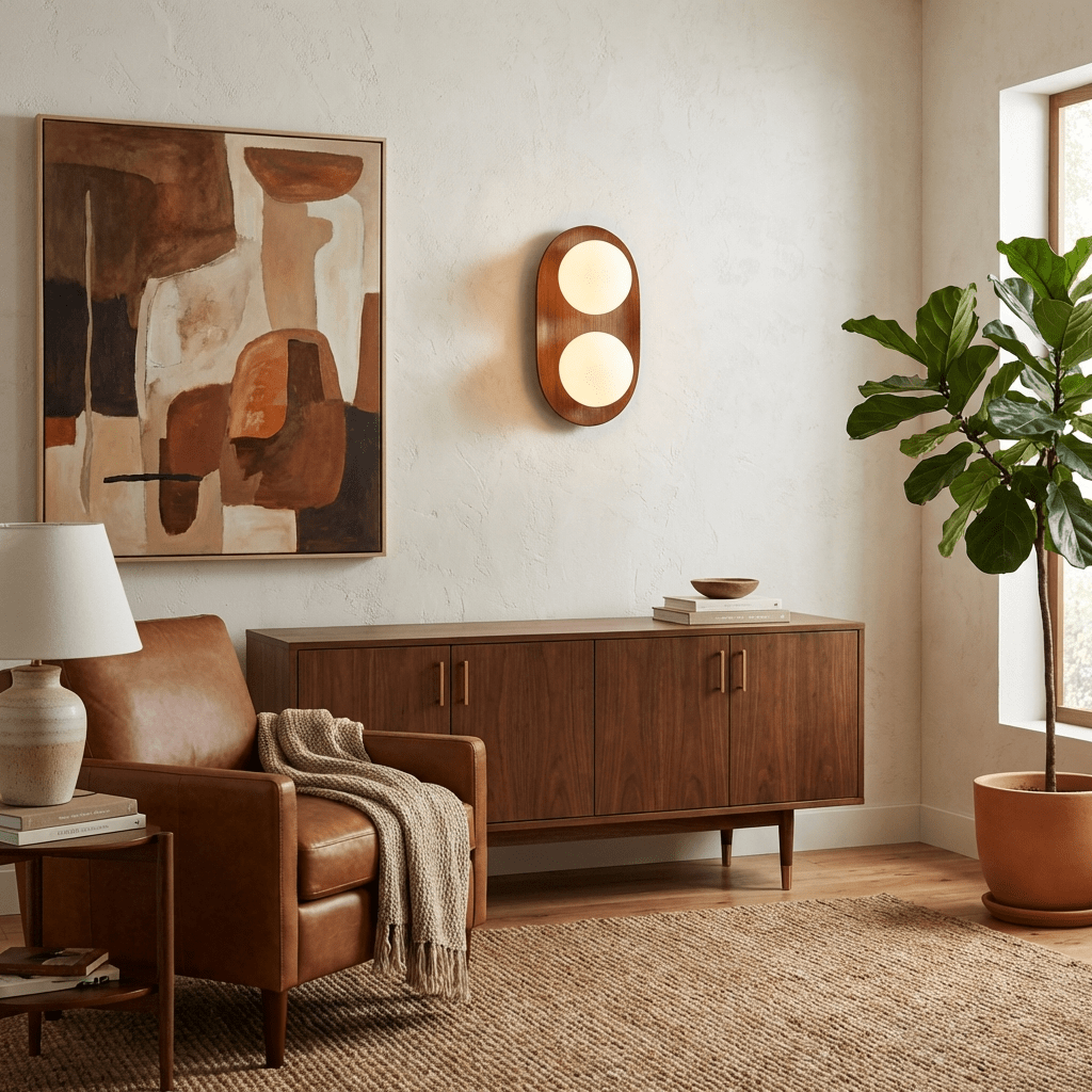 Wall Lamp 12.2 or 16.1 Inches 2 Glass Globes Wood Backplate