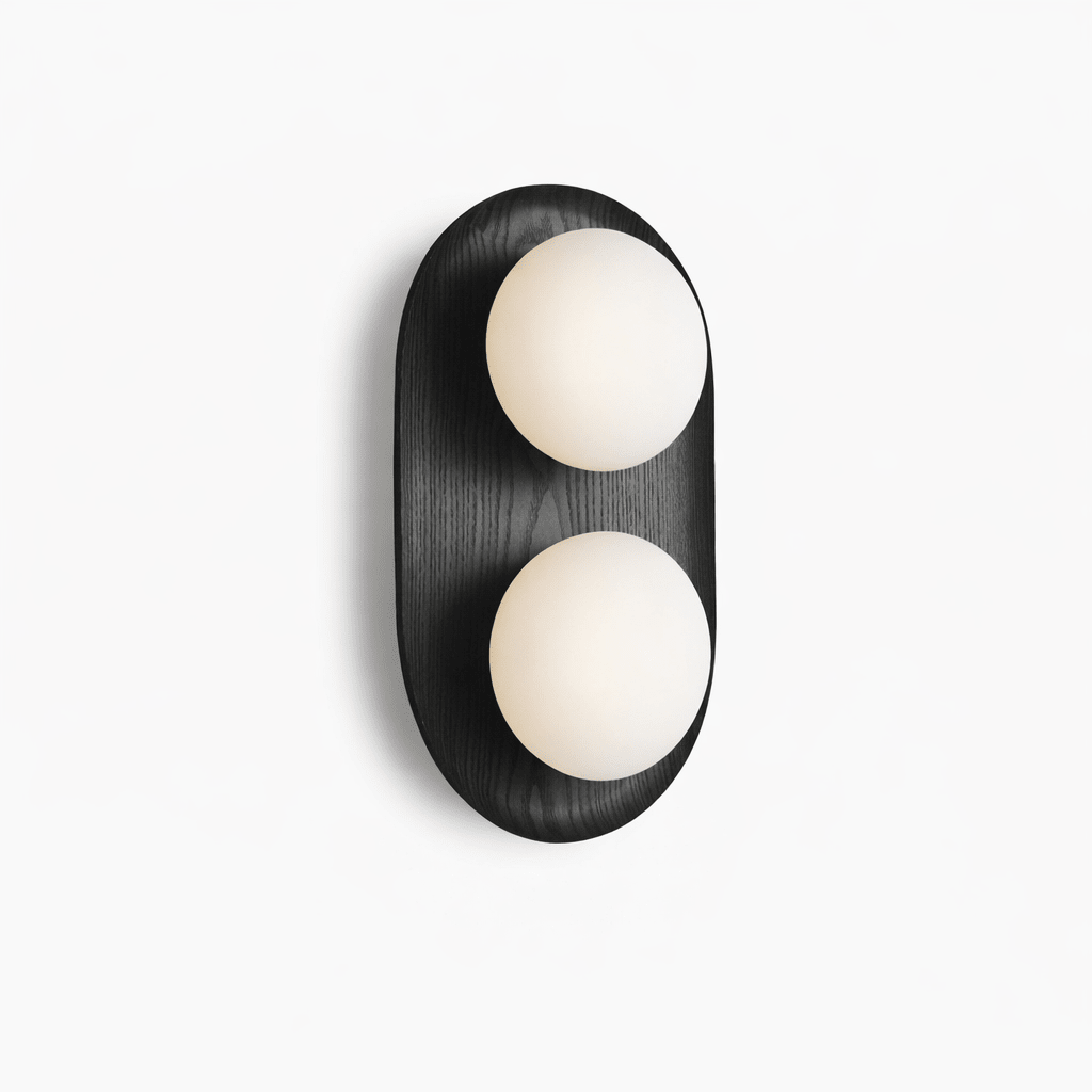 Wall Lamp 12.2 or 16.1 Inches 2 Glass Globes Wood Backplate
