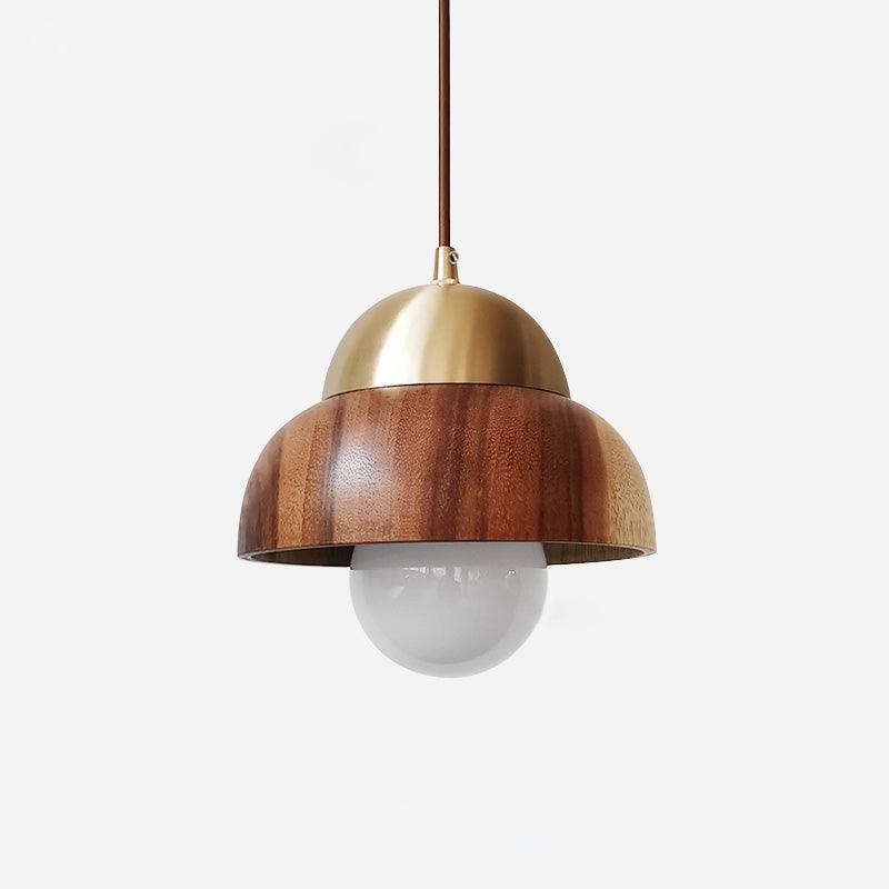 Pendant Light 6.3 Inches Hand Turned Wood Shade Brass