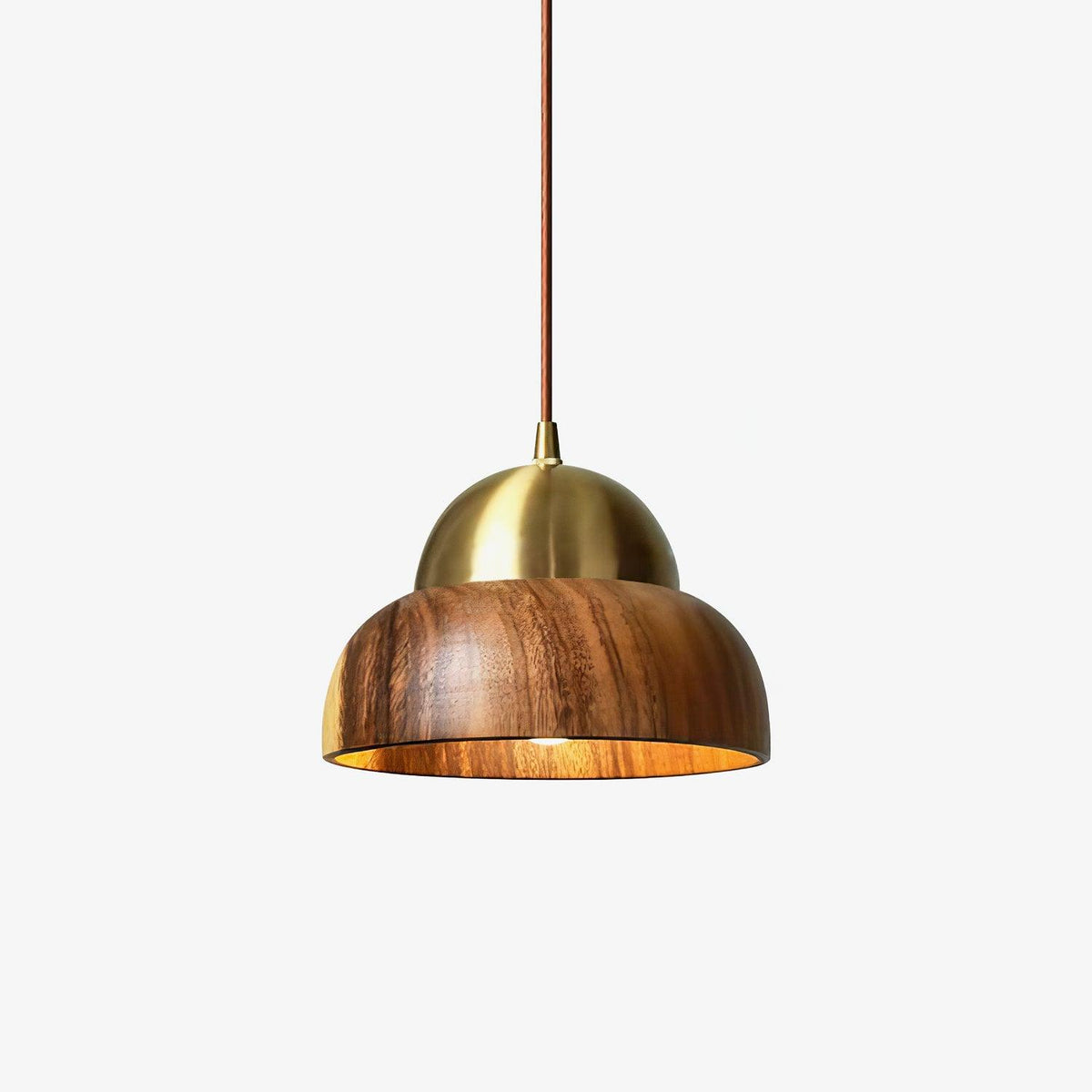 Pendant Light 6.3 Inches Hand Turned Wood Shade Brass