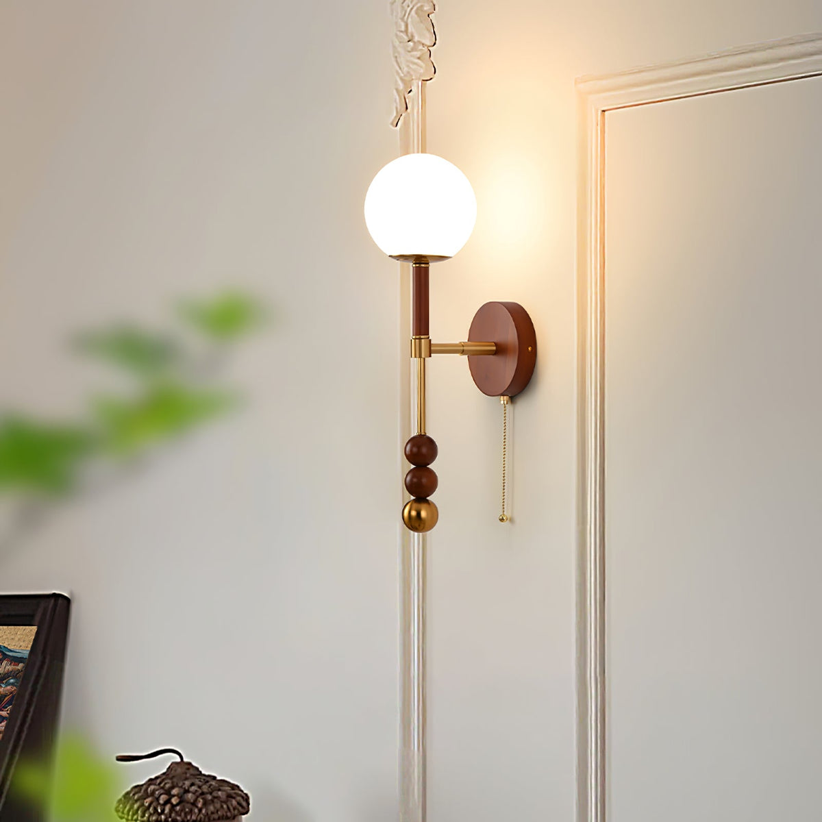 Wall Sconce 19.7 Inches Glass Shade Wood and Metal 8 Models