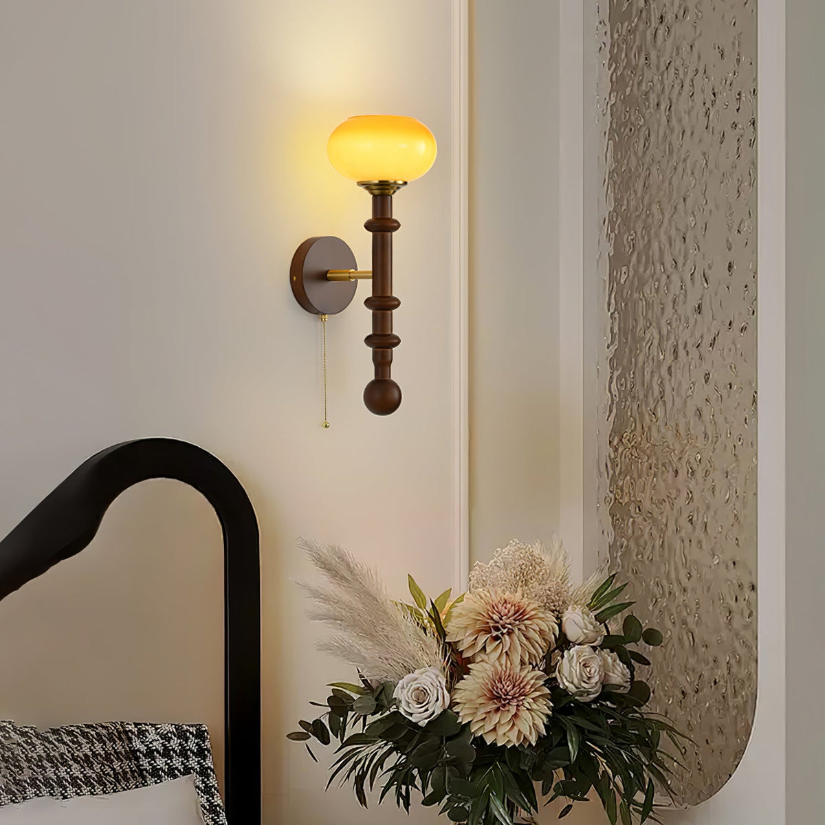 Wall Sconce 19.7 Inches Glass Shade Wood and Metal 8 Models