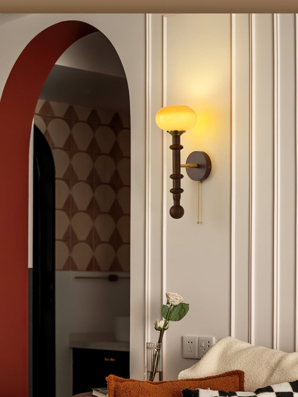 Wall Sconce 19.7 Inches Glass Shade Wood and Metal 8 Models