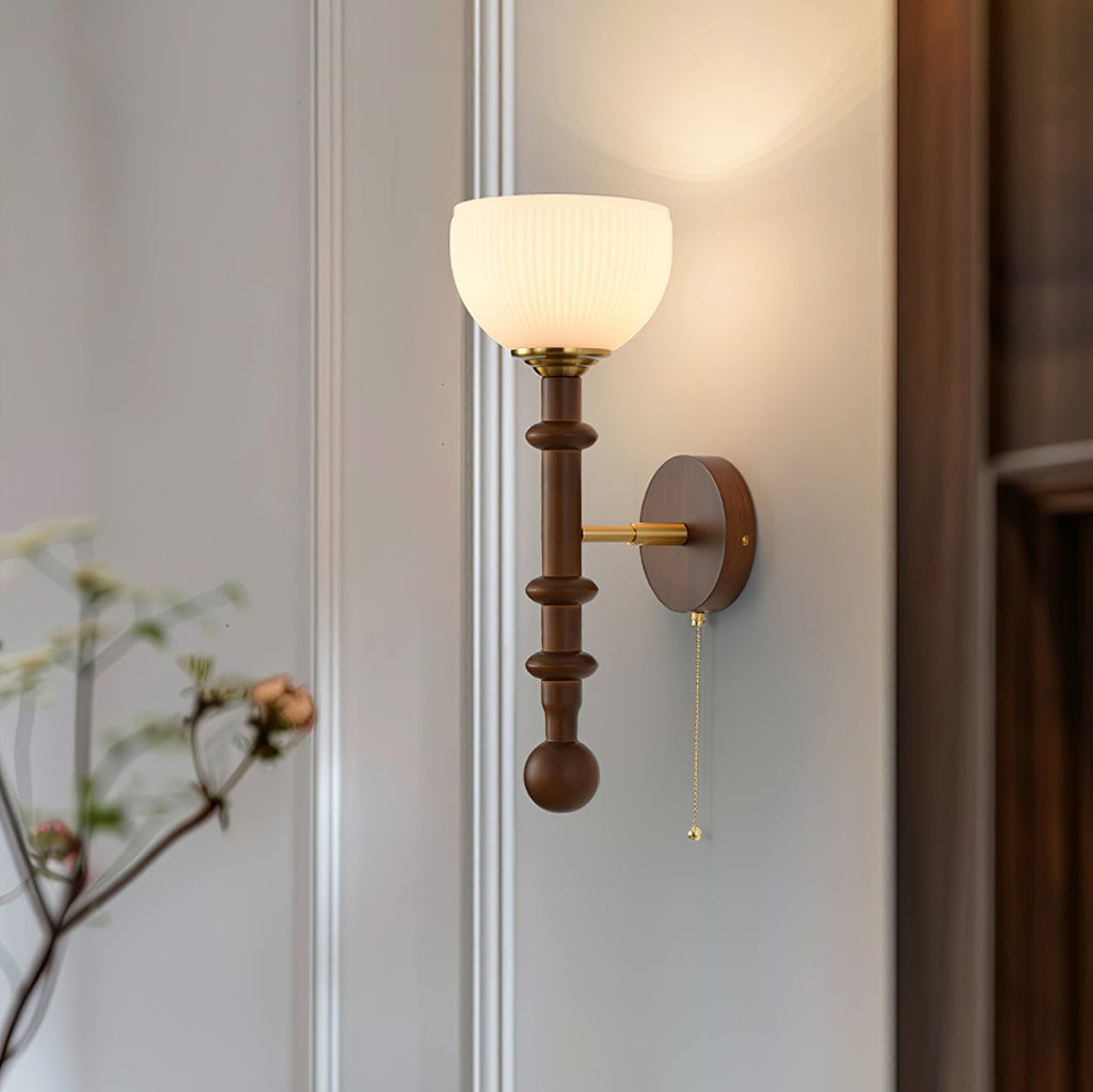 Wall Sconce 19.7 Inches Glass Shade Wood and Metal 8 Models