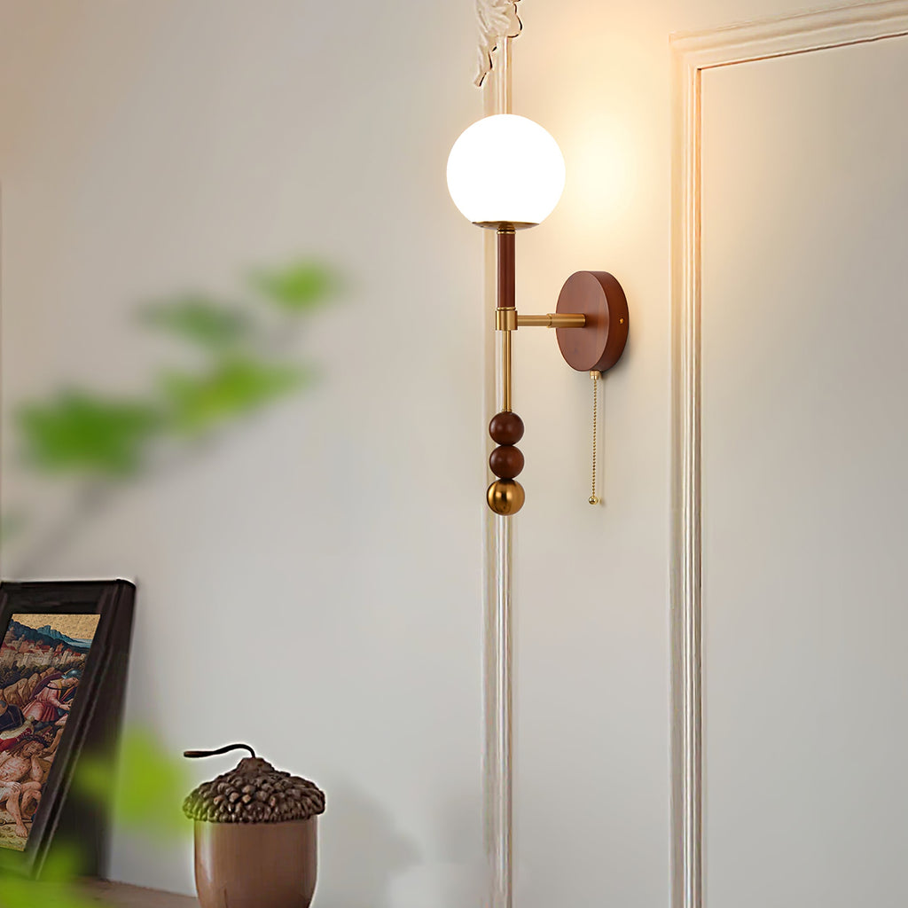 Wall Sconce 19.7 Inches Glass Shade Wood and Metal 8 Models
