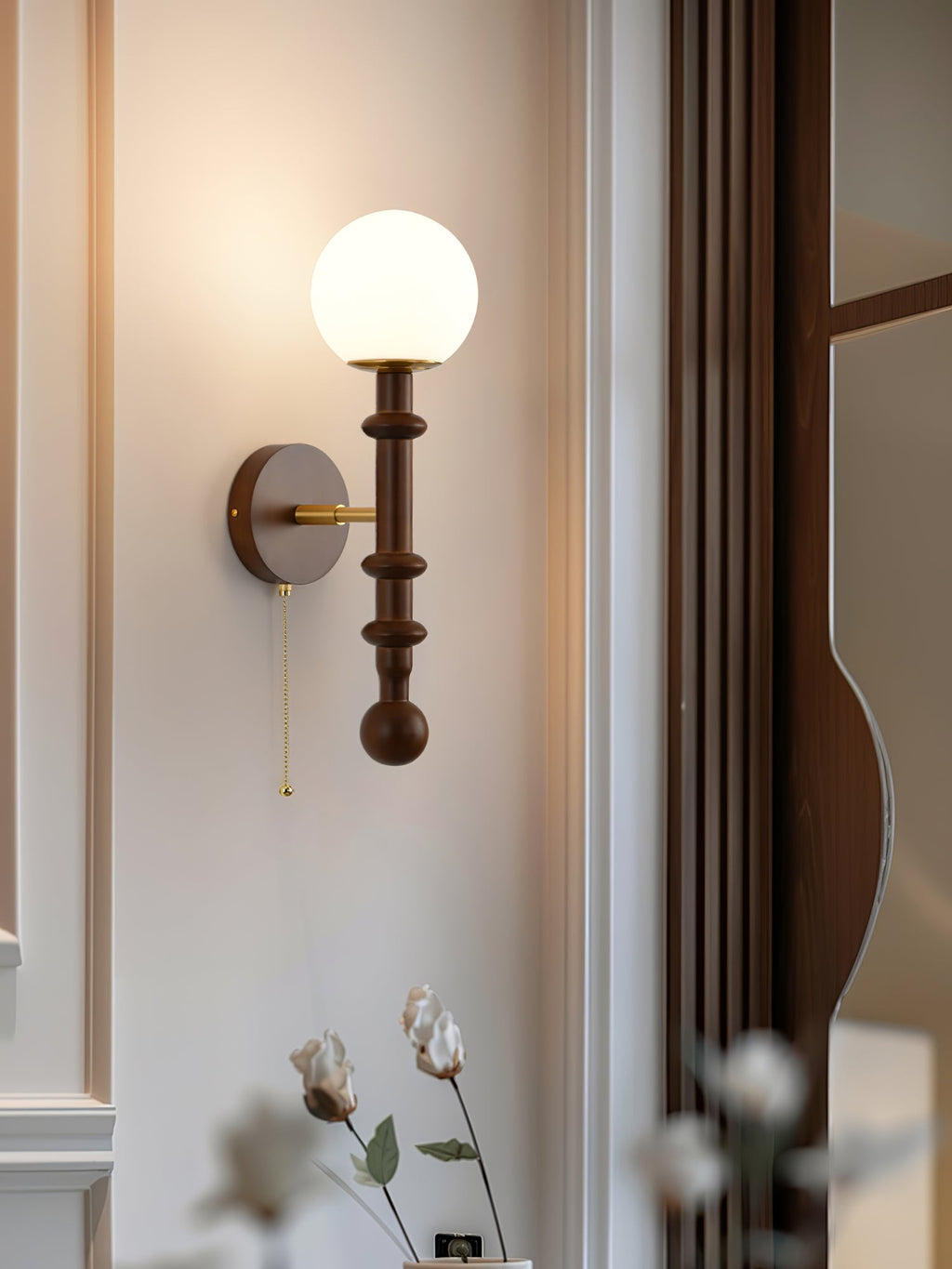 Wall Sconce 19.7 Inches Glass Shade Wood and Metal 8 Models