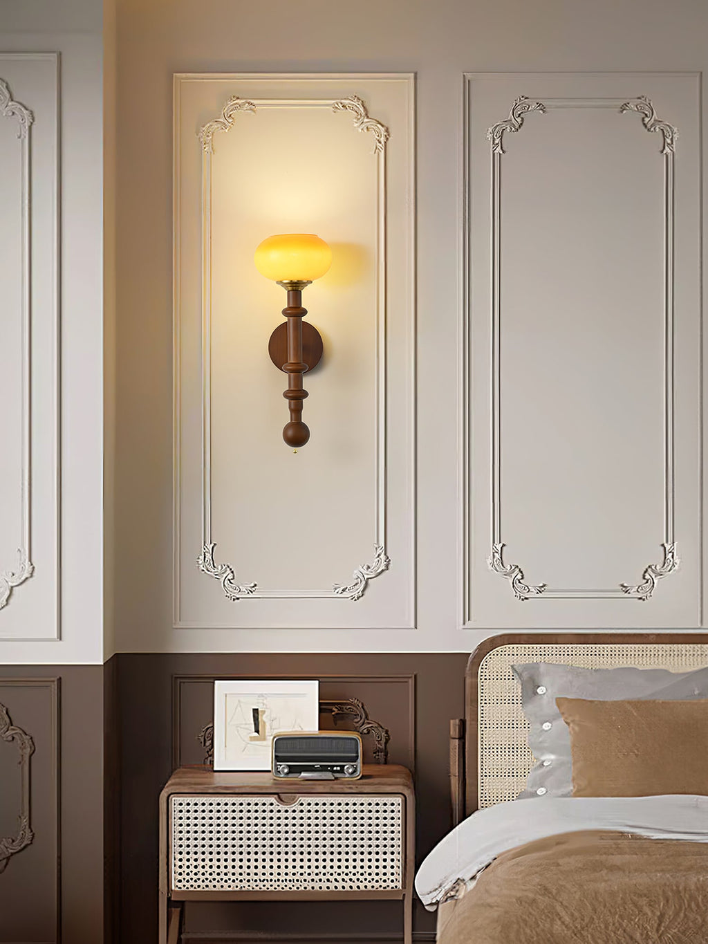 Wall Sconce 19.7 Inches Glass Shade Wood and Metal 8 Models