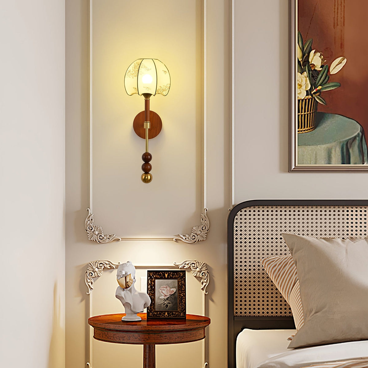 Wall Sconce 19.7 Inches Glass Shade Wood and Metal 8 Models