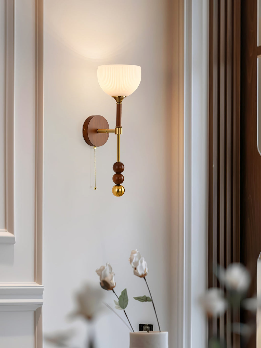 Wall Sconce 19.7 Inches Glass Shade Wood and Metal 8 Models