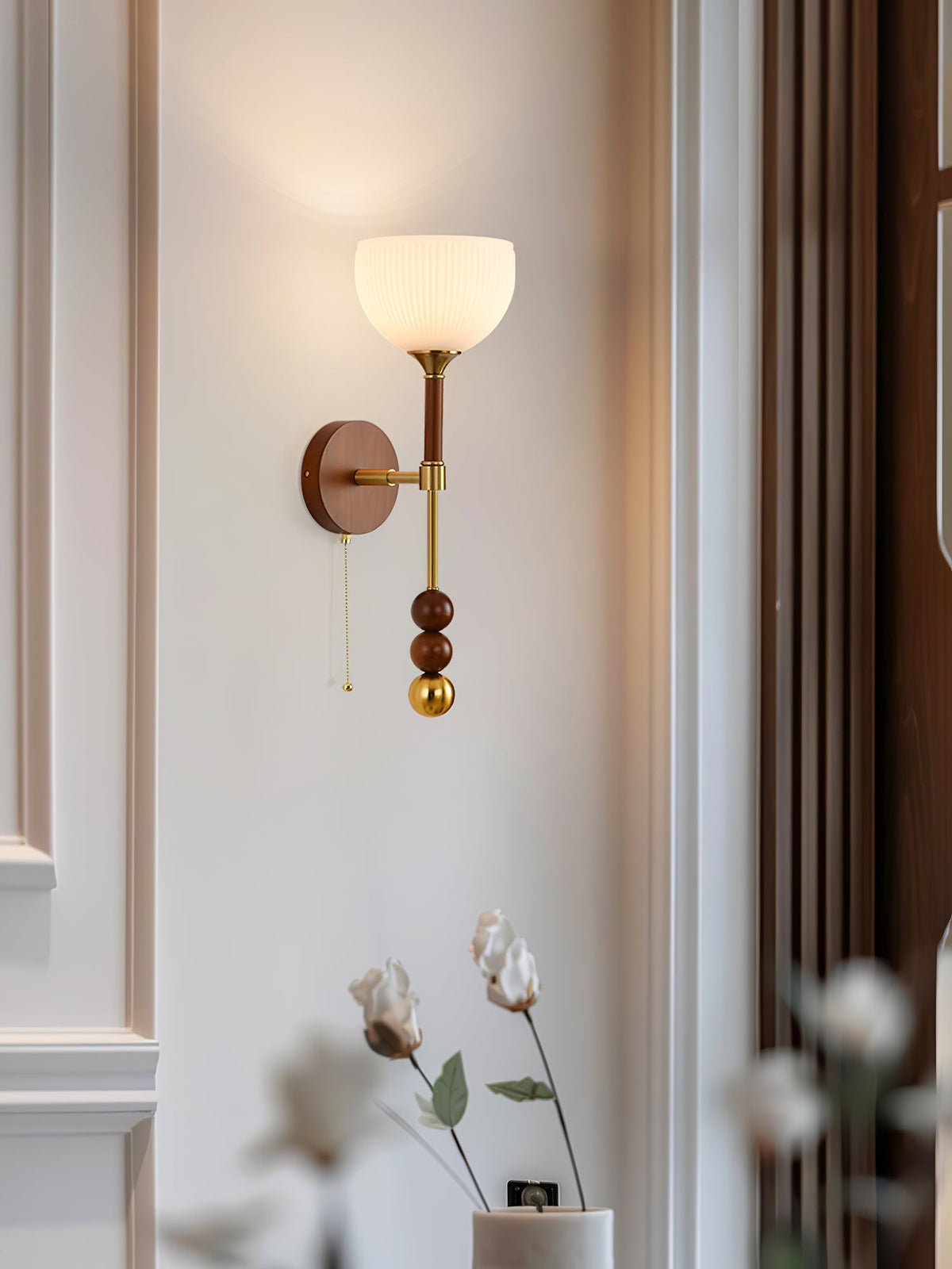 Wall Sconce 19.7 Inches Glass Shade Wood and Metal 8 Models
