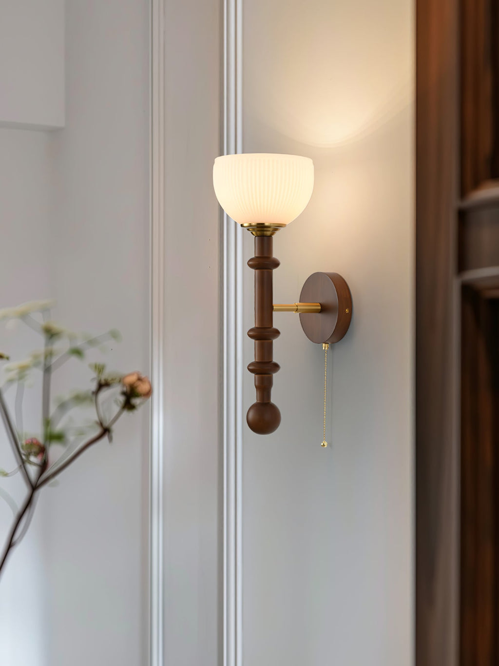 Wall Sconce 19.7 Inches Glass Shade Wood and Metal 8 Models
