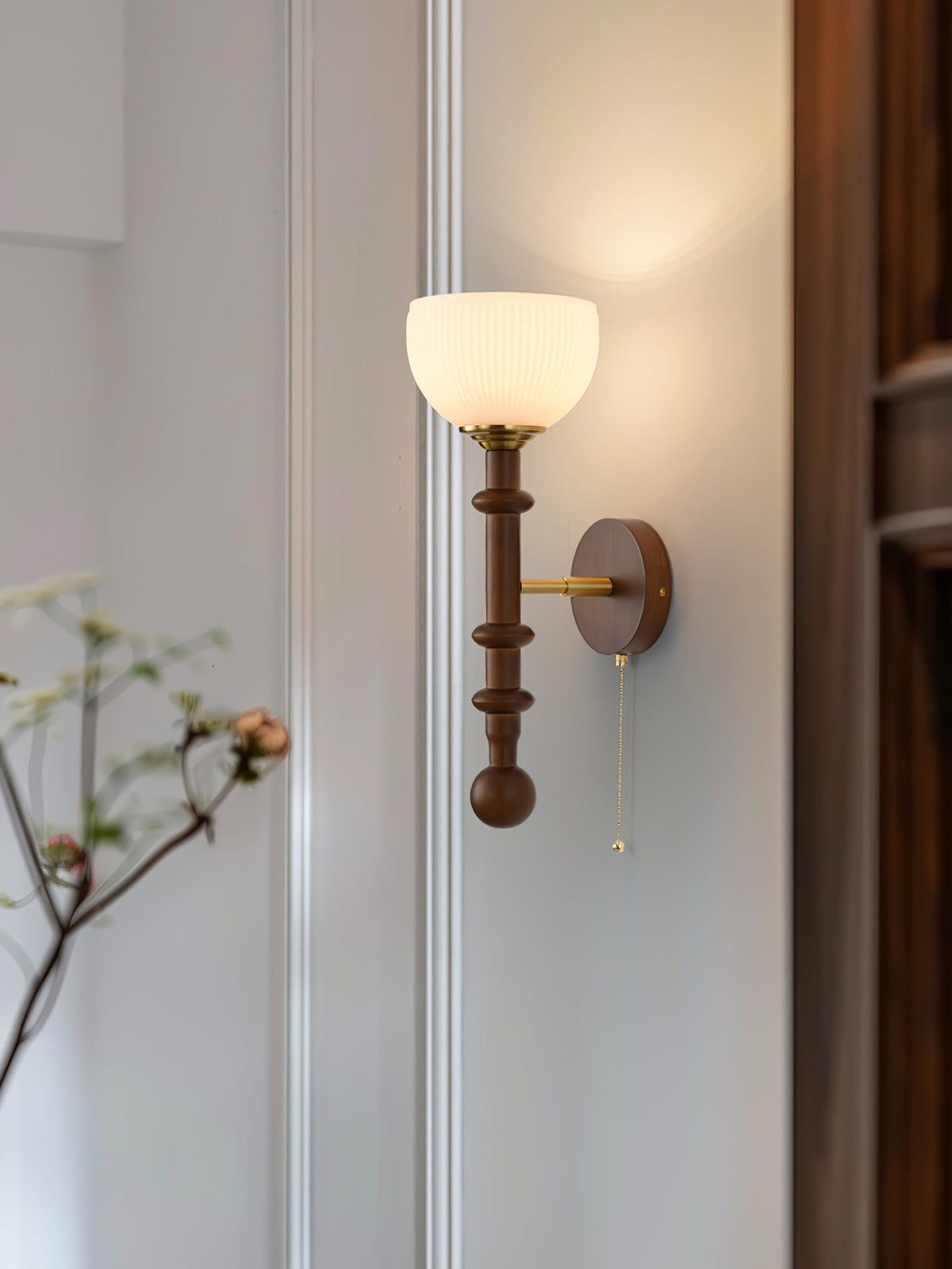 Wall Sconce 19.7 Inches Glass Shade Wood and Metal 8 Models