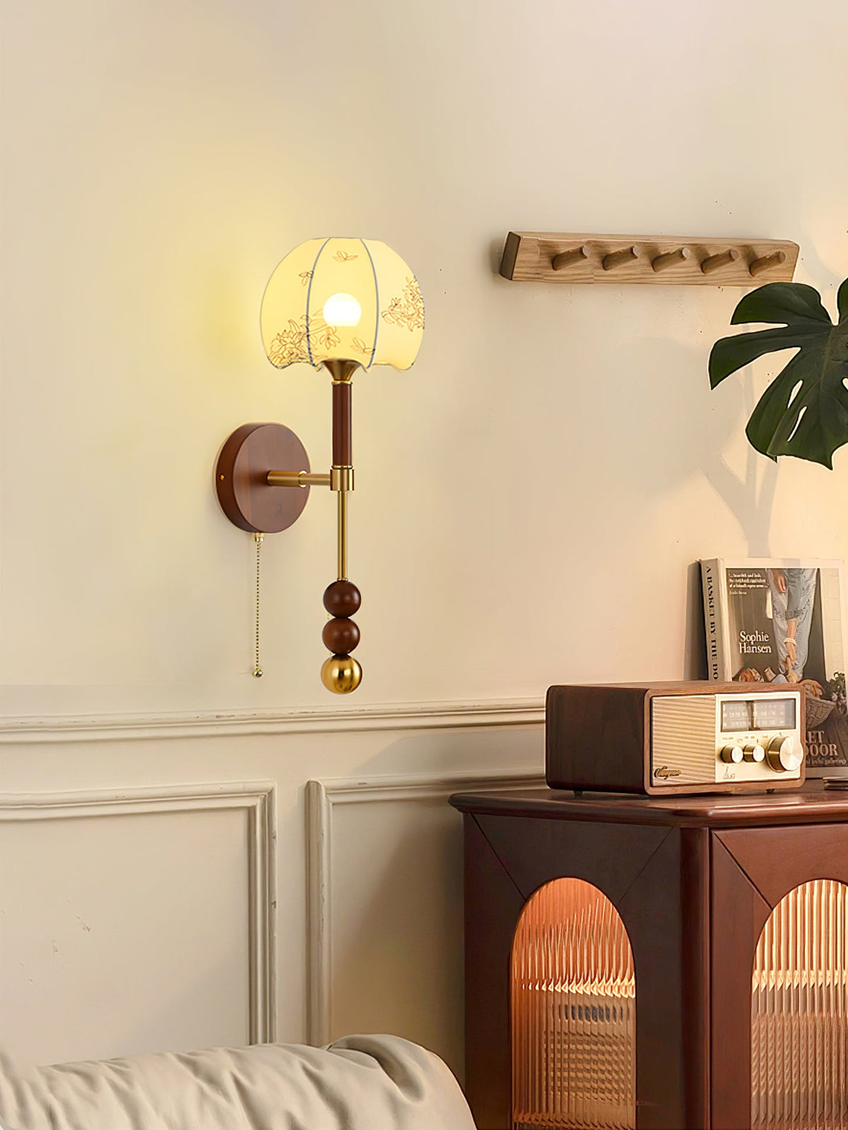 Wall Sconce 19.7 Inches Glass Shade Wood and Metal 8 Models