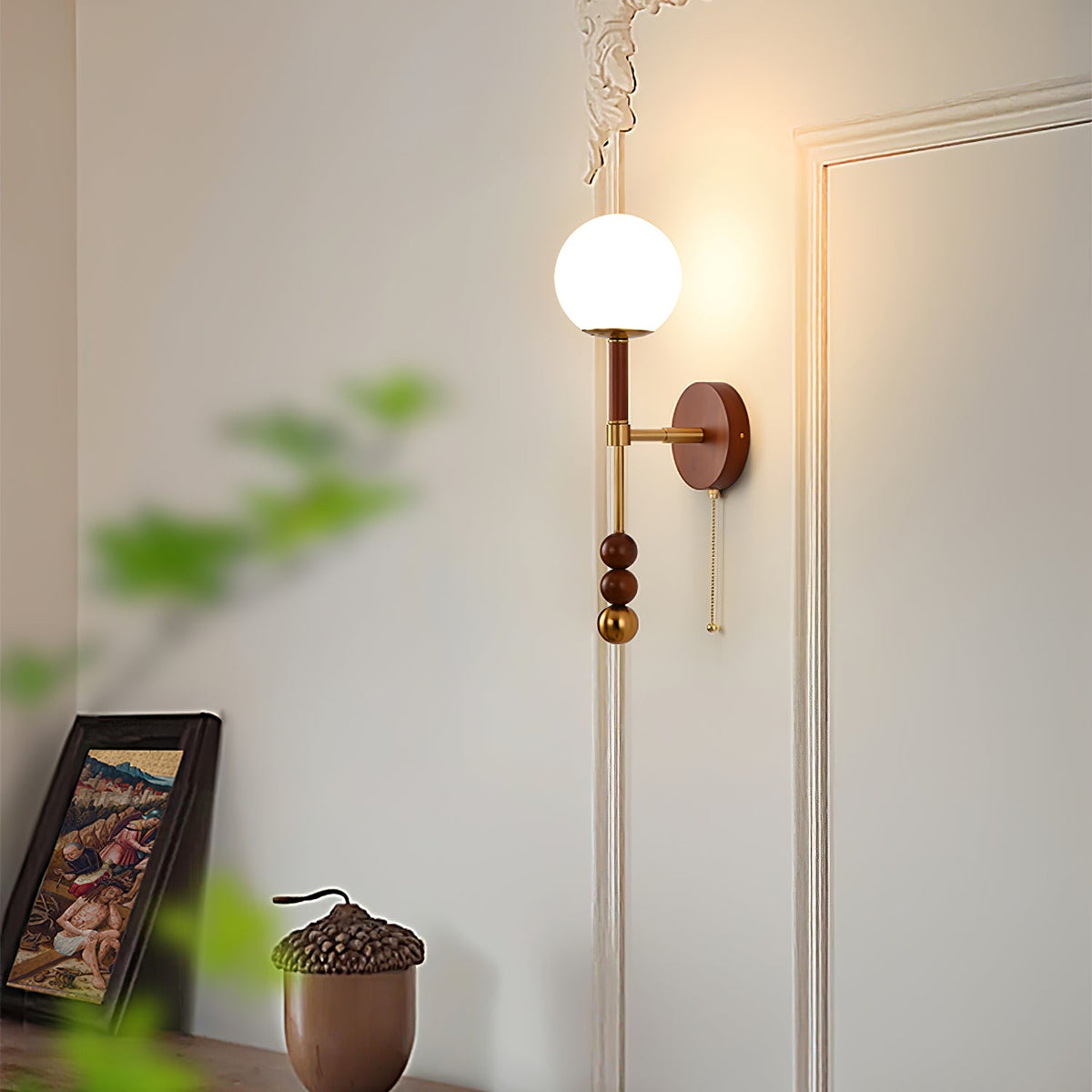 Wall Sconce 19.7 Inches Glass Shade Wood and Metal 8 Models