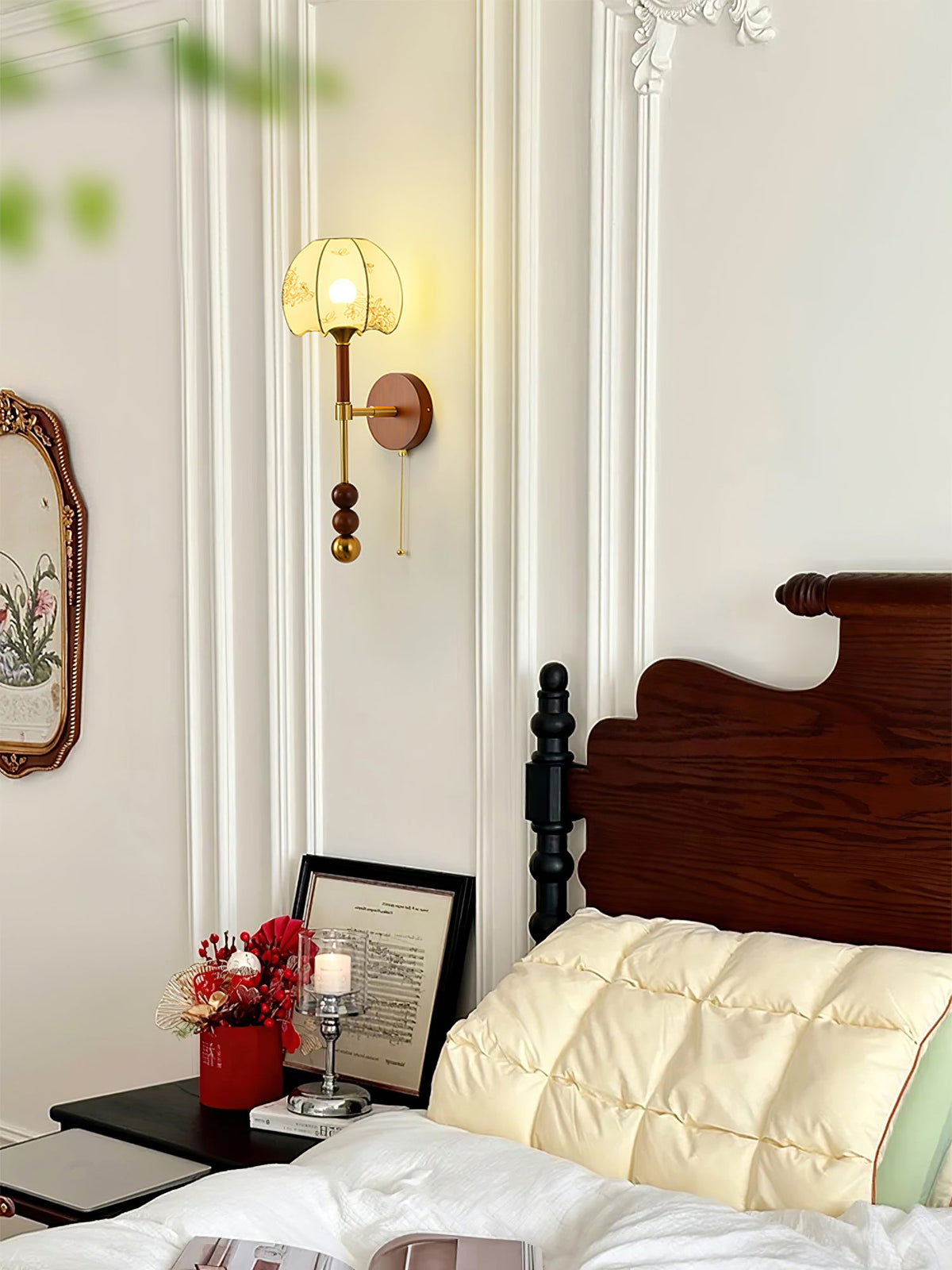 Wall Sconce 19.7 Inches Glass Shade Wood and Metal 8 Models