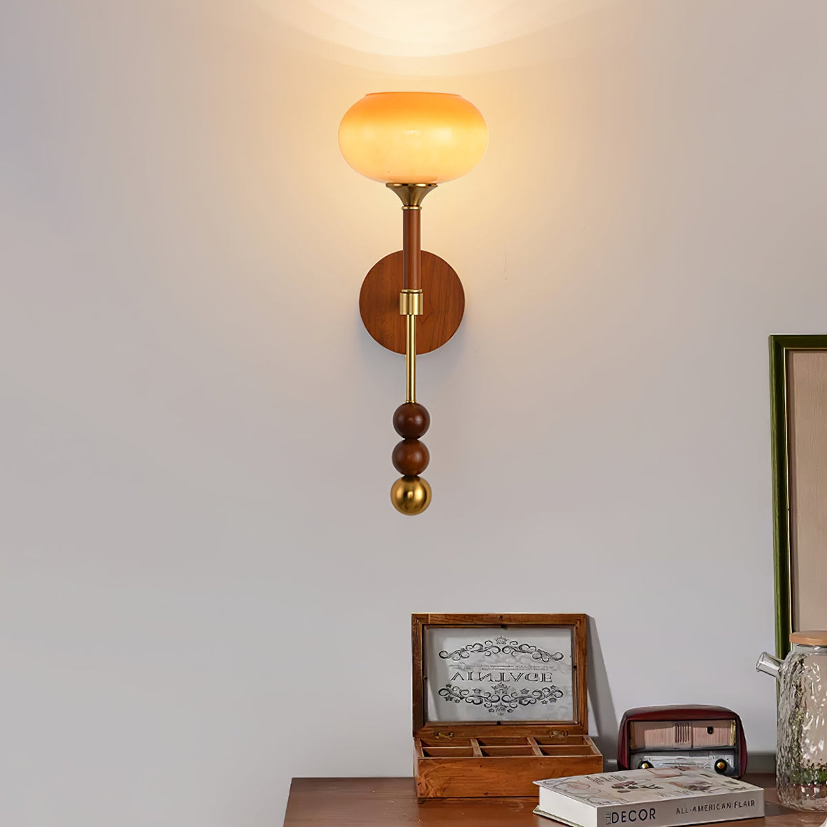 Wall Sconce 19.7 Inches Glass Shade Wood and Metal 8 Models