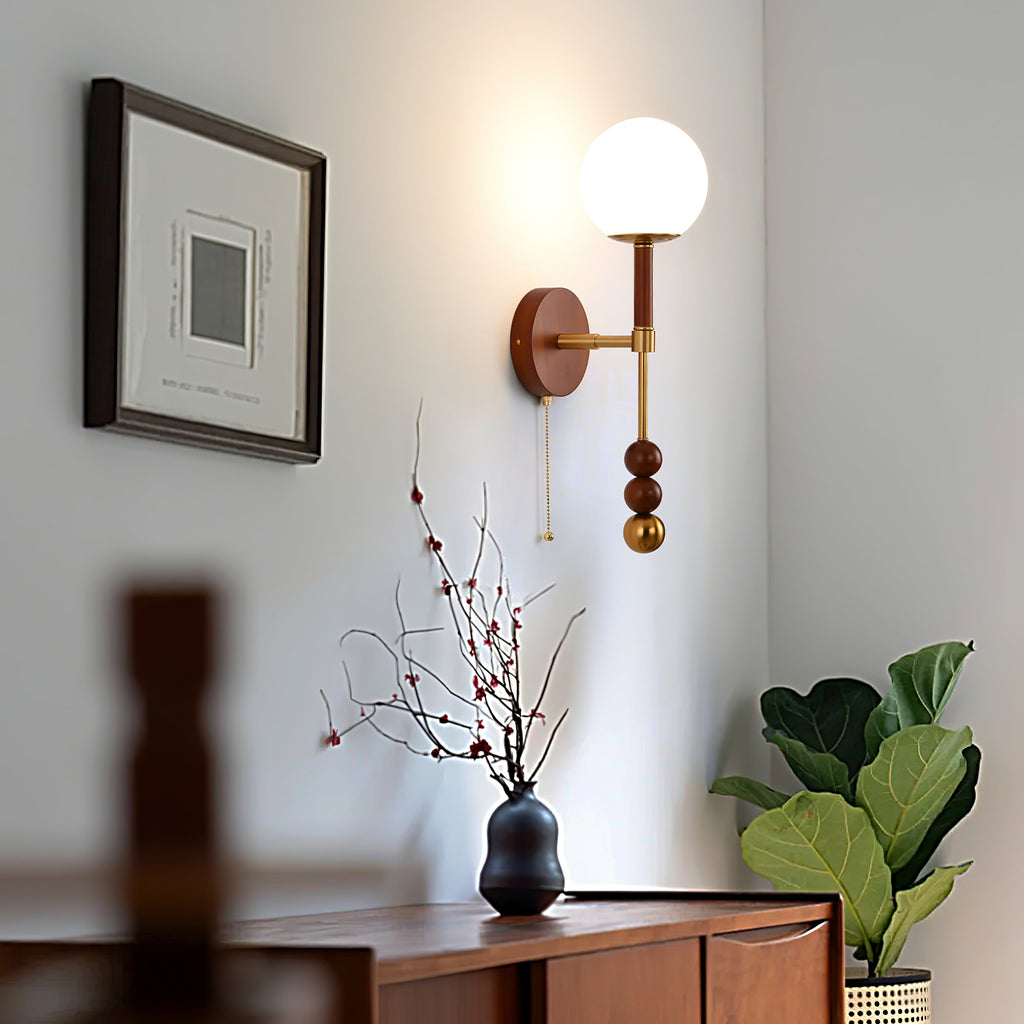 Wall Sconce 19.7 Inches Glass Shade Wood and Metal 8 Models