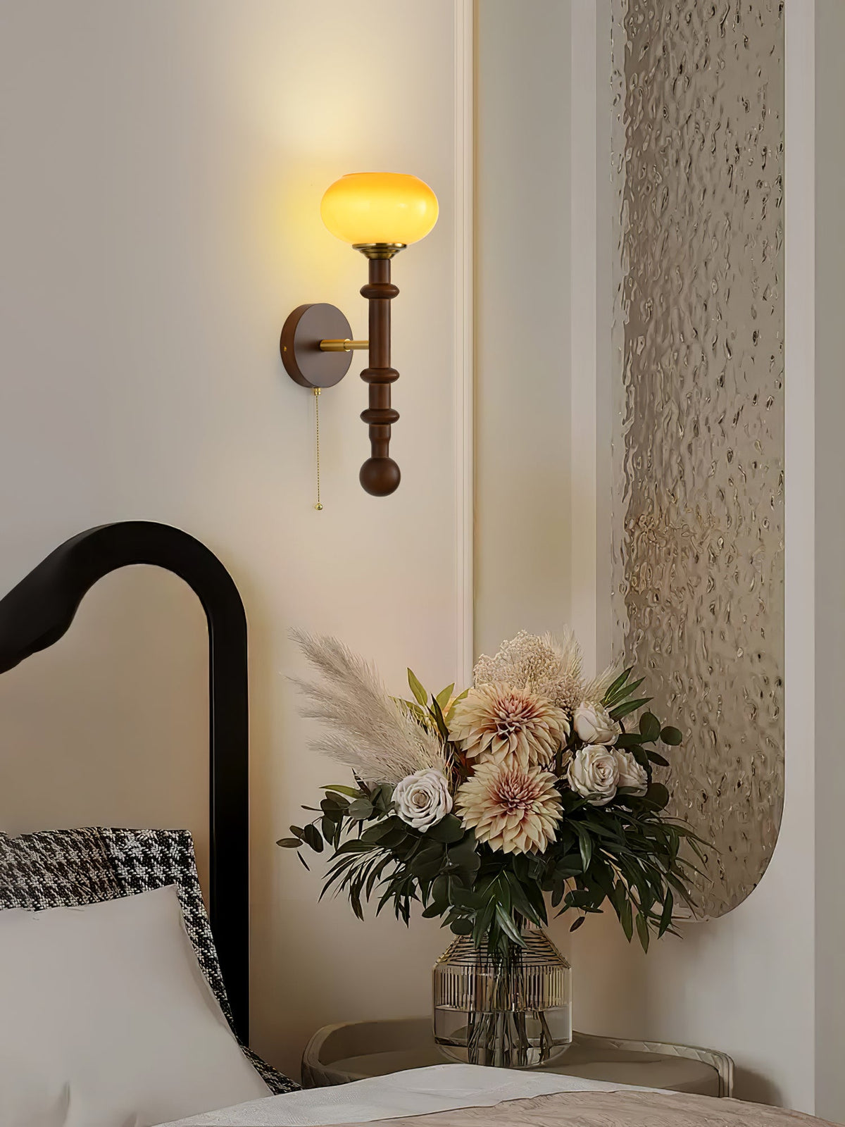 Wall Sconce 19.7 Inches Glass Shade Wood and Metal 8 Models