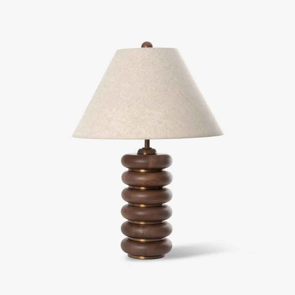 Table Lamp 17.7 Inches Oak Base Brass Accents Linen Shade