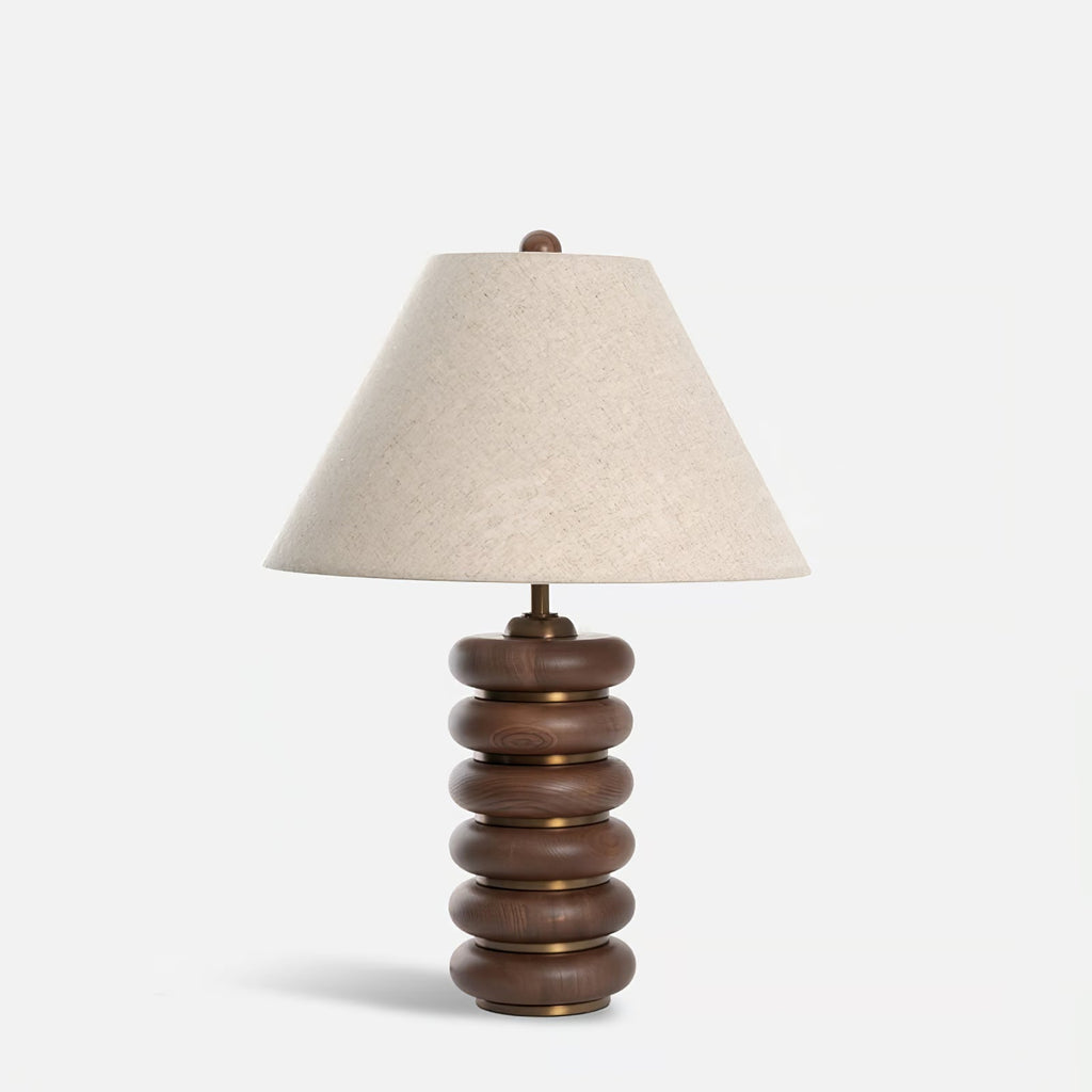 Table Lamp 17.7 Inches Oak Base Brass Accents Linen Shade