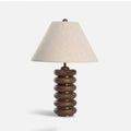 Table Lamp 17.7 Inches Oak Base Brass Accents Linen Shade