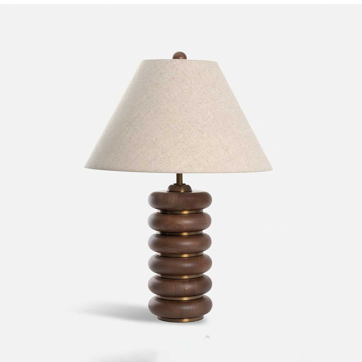 Table Lamp 17.7 Inches Oak Base Brass Accents Linen Shade