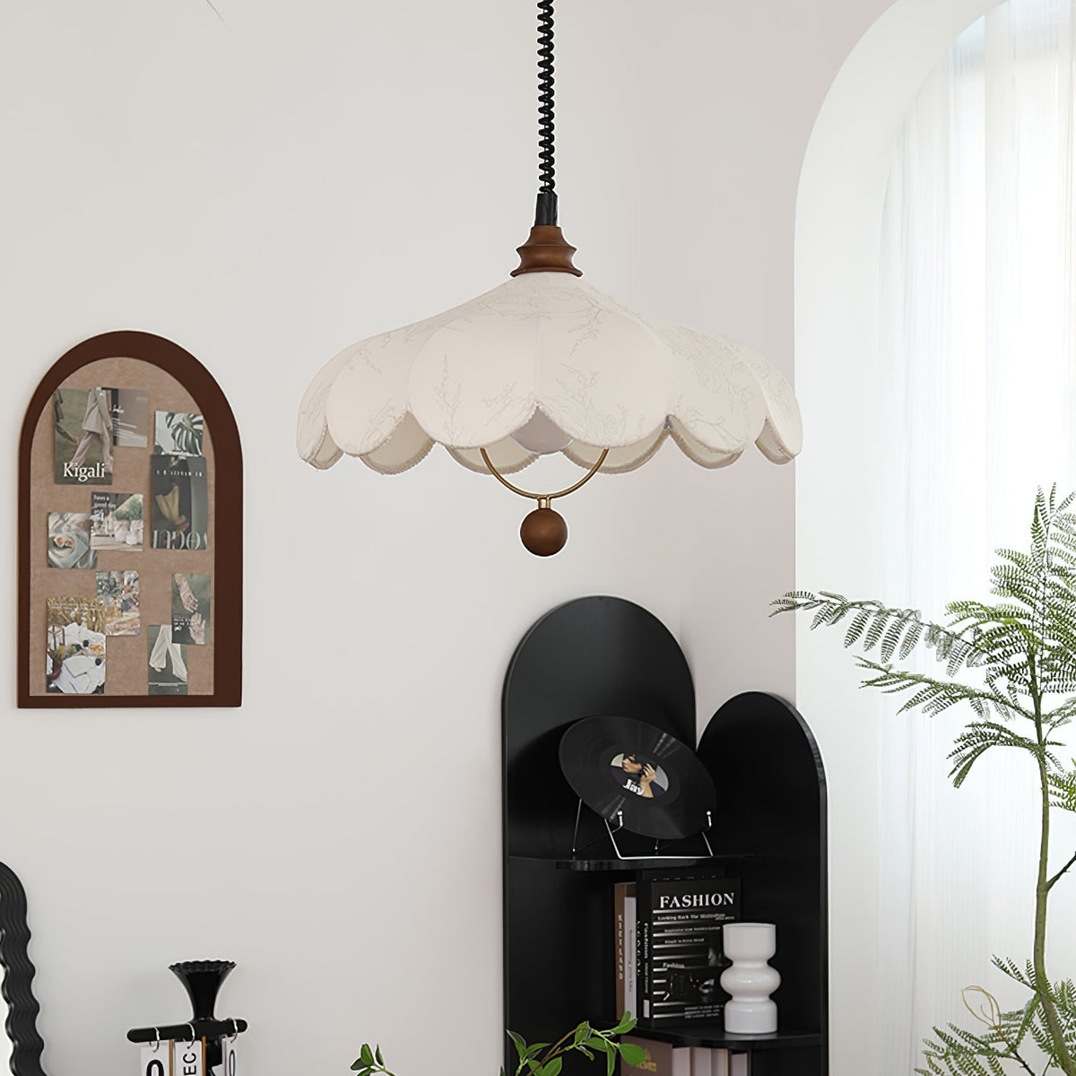 Fabric Pendant Light 15.7 or 19.7 Inches Scalloped Shade