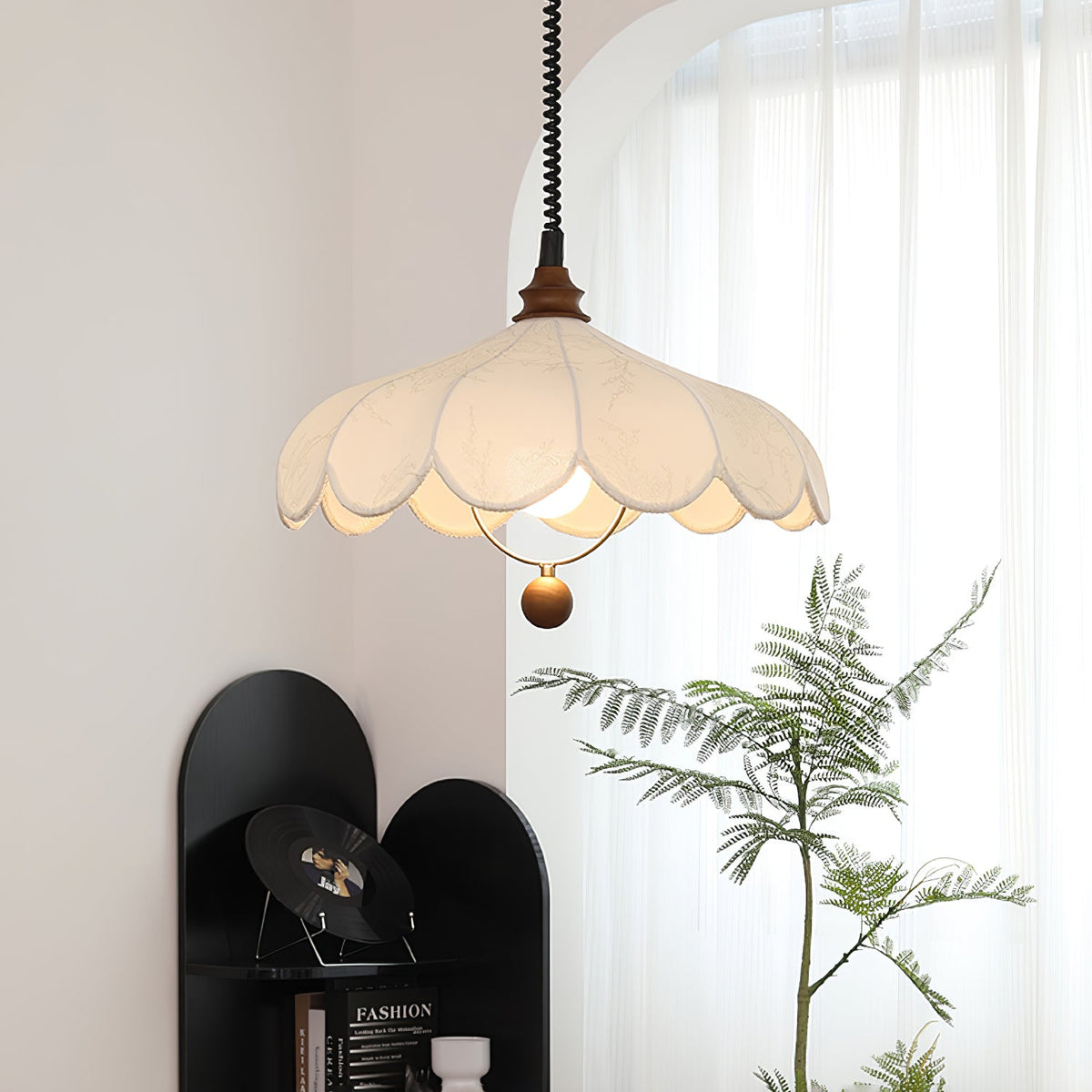 Fabric Pendant Light 15.7 or 19.7 Inches Scalloped Shade