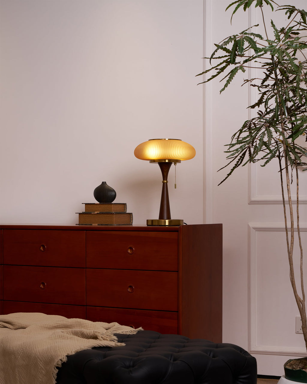Mushroom Table Lamp 16.9 Inches Glass Shade Wood Base