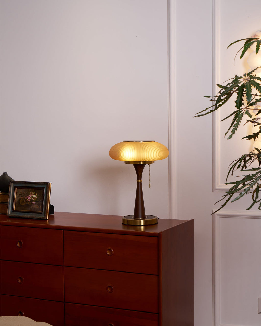 Mushroom Table Lamp 16.9 Inches Glass Shade Wood Base