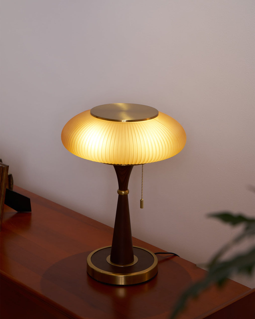 Mushroom Table Lamp 16.9 Inches Glass Shade Wood Base