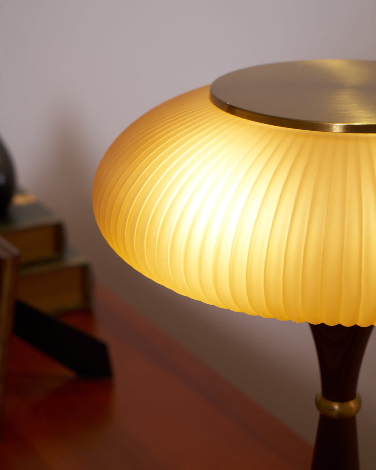 Mushroom Table Lamp 16.9 Inches Glass Shade Wood Base