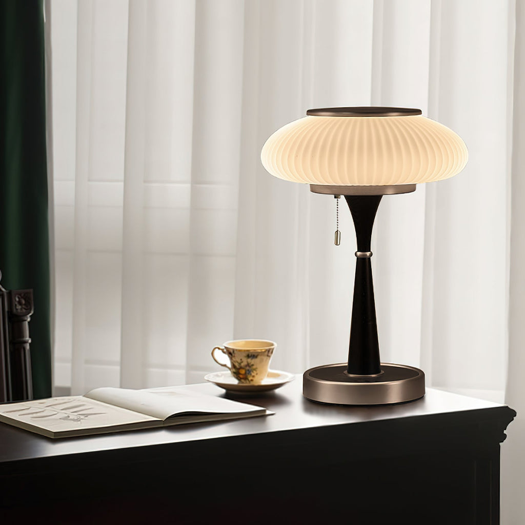 Mushroom Table Lamp 16.9 Inches Glass Shade Wood Base