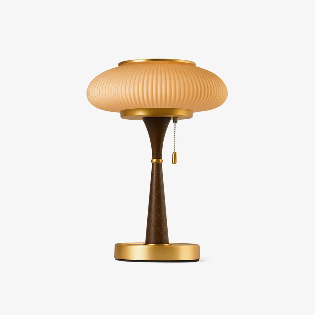 Mushroom Table Lamp 16.9 Inches Glass Shade Wood Base