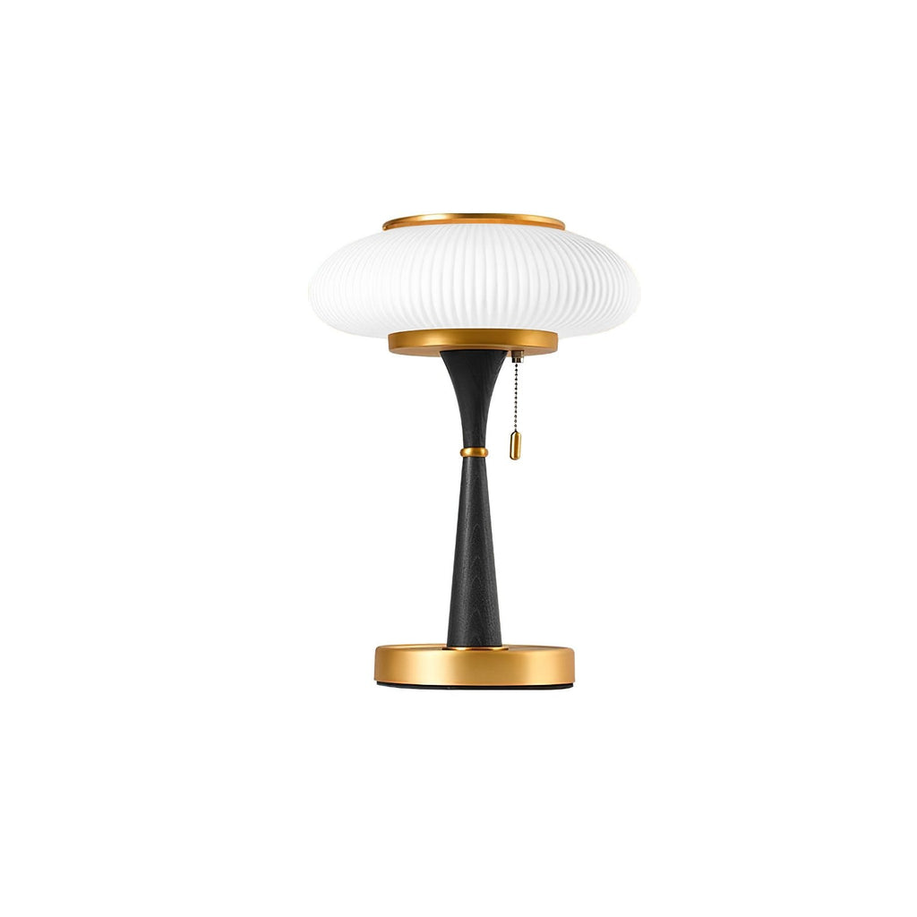 Mushroom Table Lamp 16.9 Inches Glass Shade Wood Base