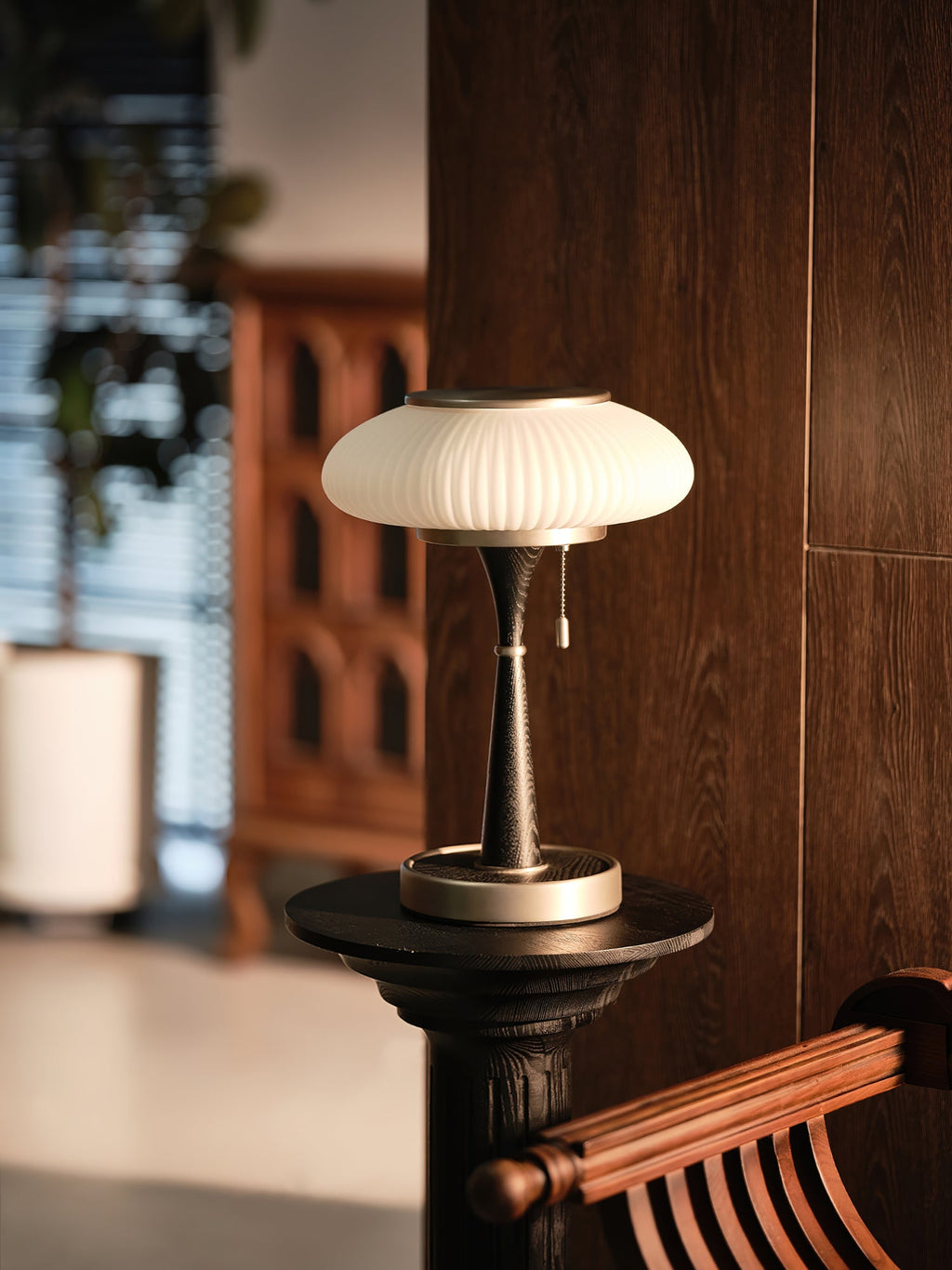 Mushroom Table Lamp 16.9 Inches Glass Shade Wood Base