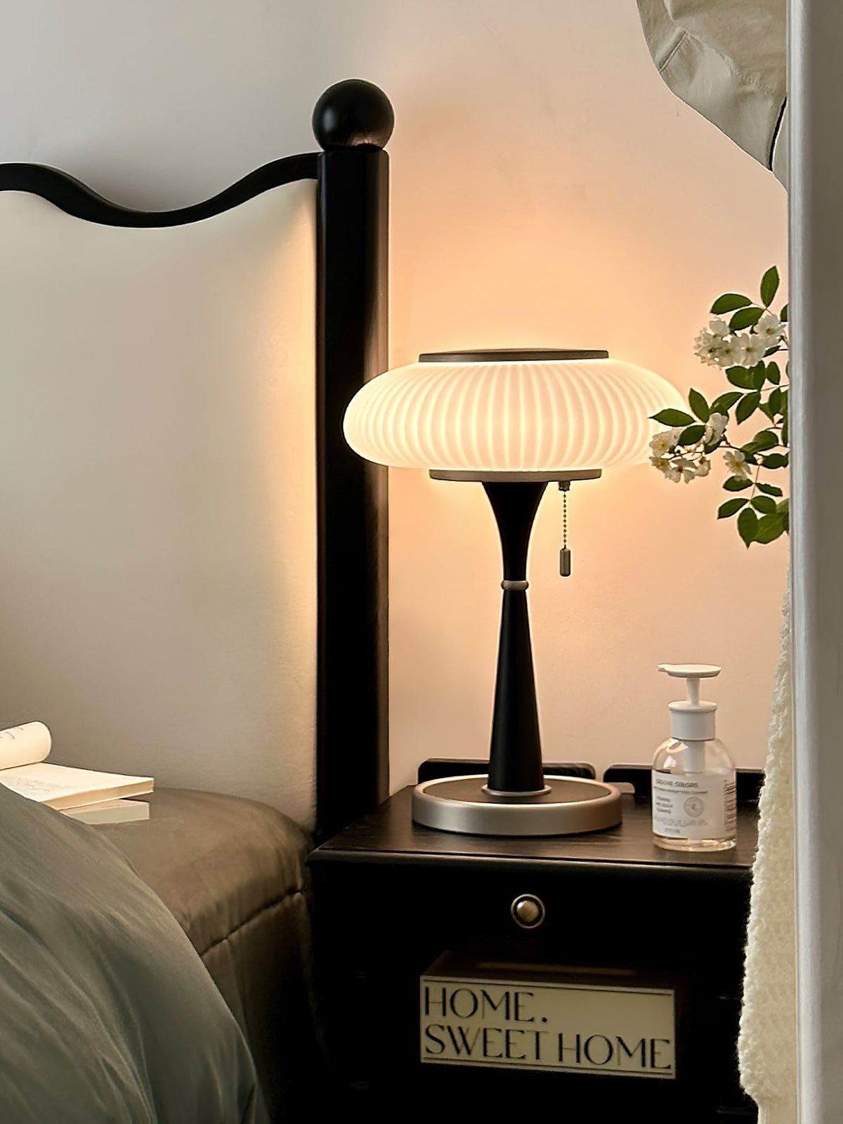 Mushroom Table Lamp 16.9 Inches Glass Shade Wood Base