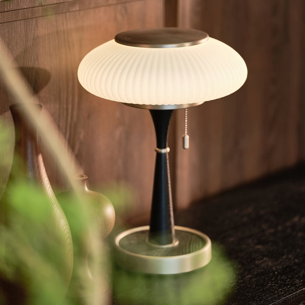 Mushroom Table Lamp 16.9 Inches Glass Shade Wood Base