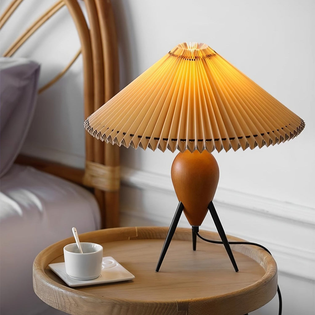 Table Lamp 14.9 Inches Burl Wood Base Fabric Shade