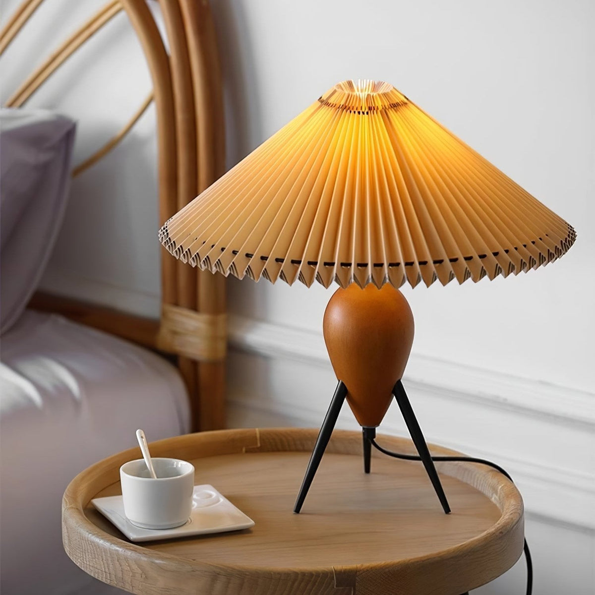 Table Lamp 14.9 Inches Burl Wood Base Fabric Shade