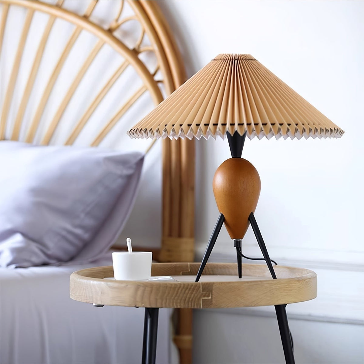Table Lamp 14.9 Inches Burl Wood Base Fabric Shade